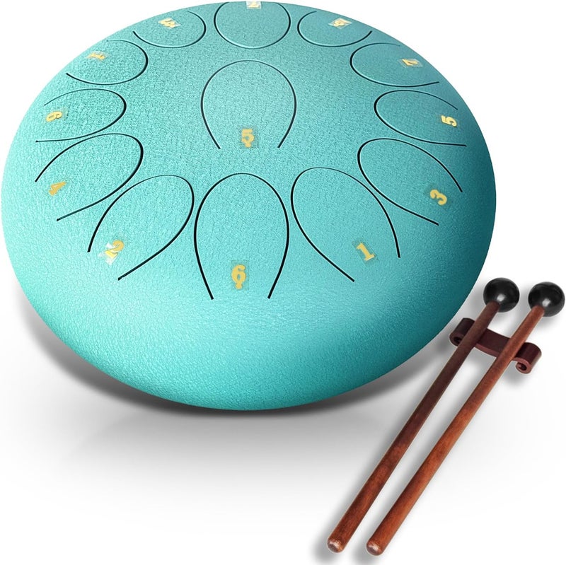 Regis Steel Tongue Drum 12 Inch 13 Notes C Major – Handpan Drum Percussion Instrument for Adults, Beginner Friendly Music Gift with Mallets, Music Book & Carry Bag (malachite) - Image 1